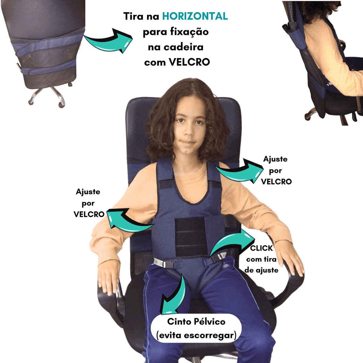 COLETE POSTURAL - para Cadeira OU Carro - Suporte de Tronco Ajustável - Conforto e Segurança