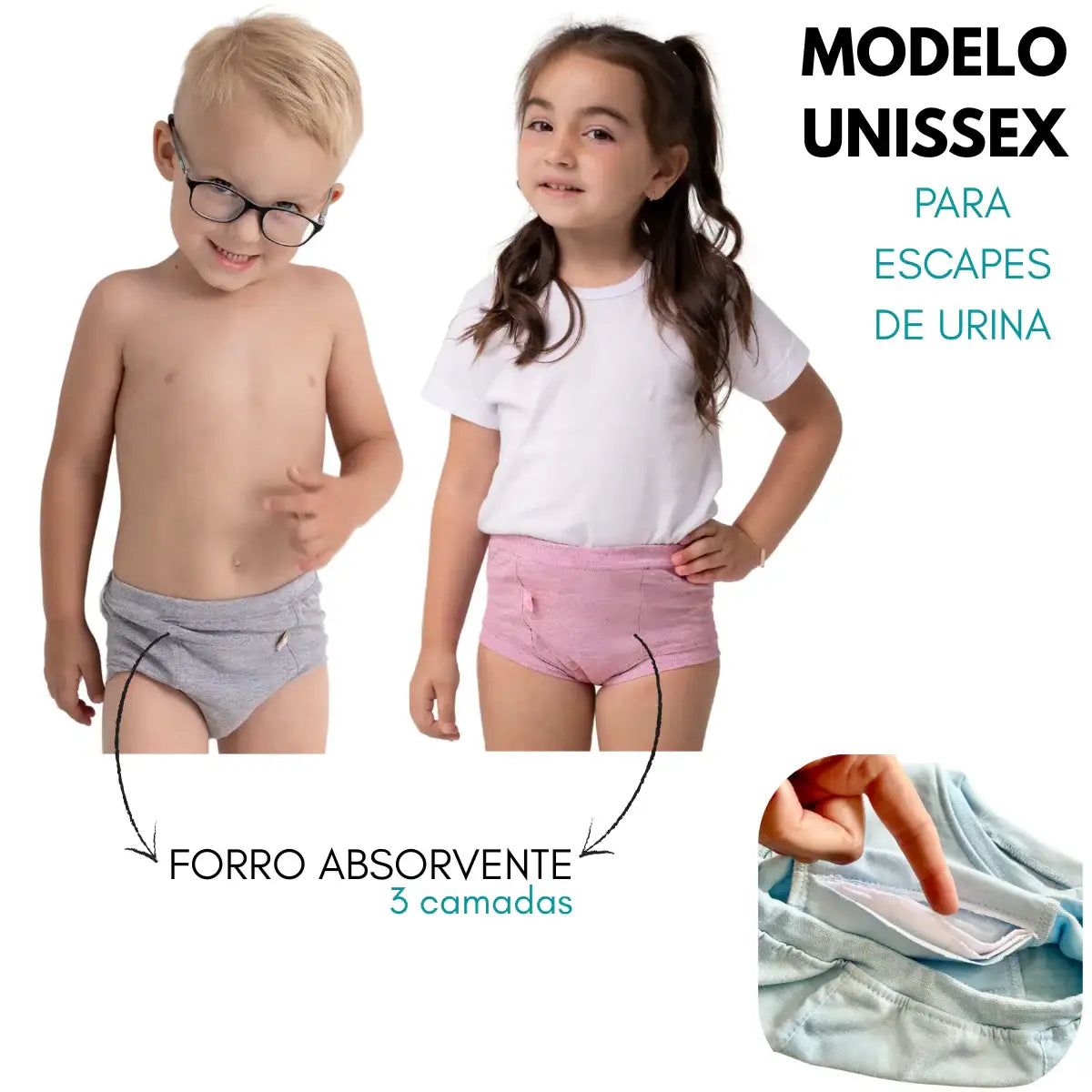 TREINADINI JUVENIL - Cueca ou Calcinha para Escape de Xixi - Segura e Confortável