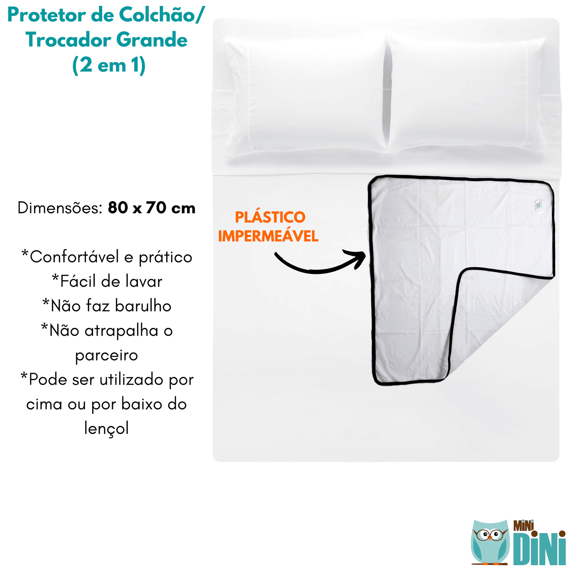 TROCADOR E PROTETOR de Colchão - Lavável Reutilizável e Prático - Minidini