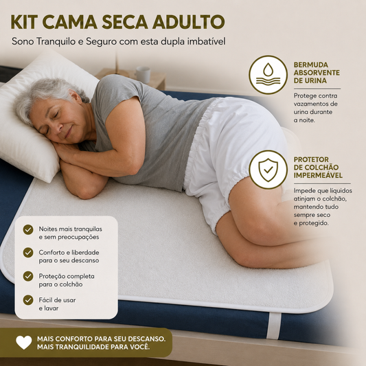 Kit Cama Seca Adulto - Proteção Completa (Protetor de Colchão Compacto + Bermuda Antivazamento)