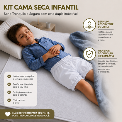 Kit Cama Seca Infantil - Proteção Completa (Protetor de Colchão Solteiro + Bermuda Antivazamento)