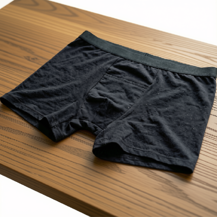 Cueca boxer absorvente masculina Minidini preta — proteção discreta para escapes leves de urina no dia a dia em cima da mesa