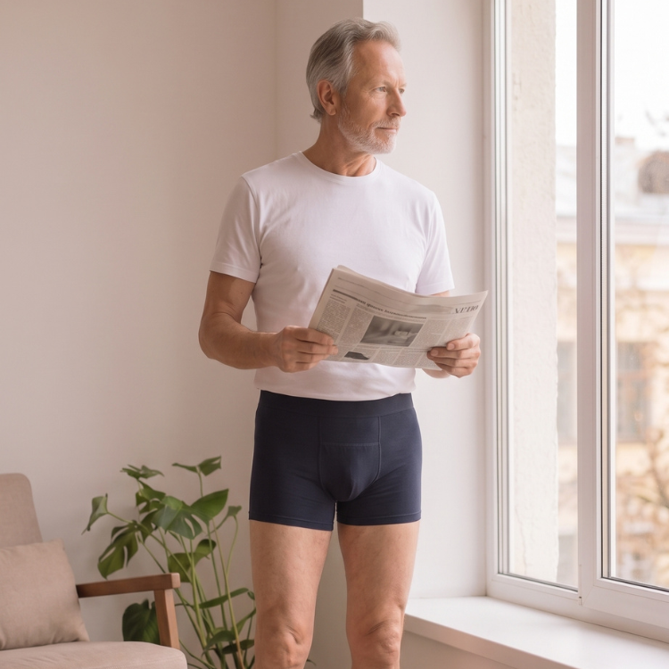 Cueca boxer absorvente masculina Minidini preta — proteção discreta para escapes leves de urina no dia a dia em uso senhor