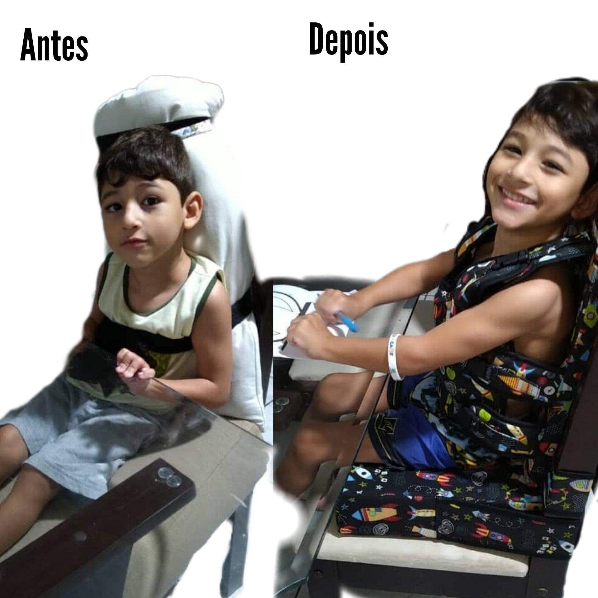 COLETE POSTURAL para Cadeira OU Carro - Suporte de Tronco Ajustável - Conforto e Segurança - Minidini