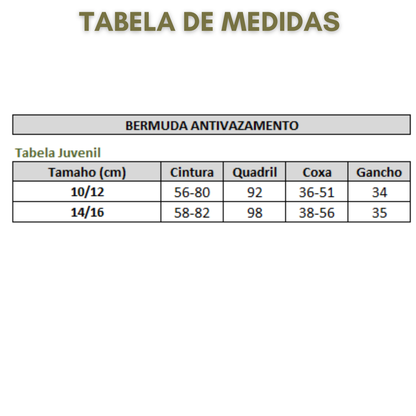 Vazadini Juvenil — Bermuda Antivazamento — Proteção para Xixi na Cama