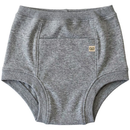 Roupa íntima absorvente adulta unissex na cor cinza com caimento discreto e confortável como uma cueca ou calcinha comum.