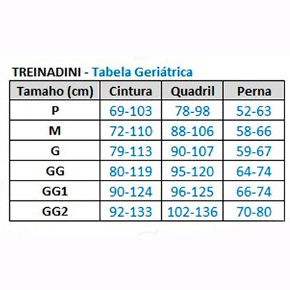 tabela de tamanho com medidas para roupa intima absorvente adulta